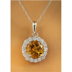 1.82 CTW Citrine 18K White Gold Diamond Necklace