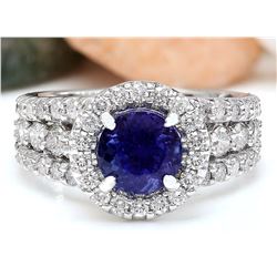 3.99 CTW Natural Tanzanite 18K Solid White Gold Diamond Ring