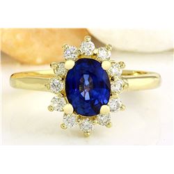 2.30 CTW Natural Sapphire 18K Solid Yellow Gold Diamond Ring