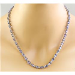 47.30 CTW Tanzanite 18K White Gold Diamond Necklace