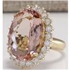 Image 2 : 17.14 CTW Natural Morganite And Diamond Ring In 14K Solid Yellow Gold