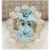 Image 1 : 10.48CTW Natural Aquamarine And Diamond Ring In18K Solid Yello Gold