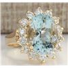 Image 2 : 10.48CTW Natural Aquamarine And Diamond Ring In18K Solid Yello Gold