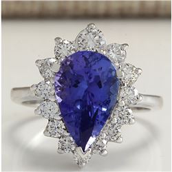 5.26 CTW Natural Tanzanite And Diamond Ring 18K Solid White Gold