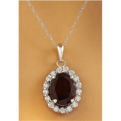 2.00 CTW Garnet 18K White Gold Diamond Necklace
