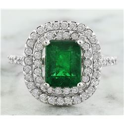 2.60 CTW Emerald 18K White Gold Diamond Ring