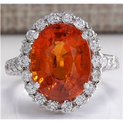 11.41CTW Natural Mandarin Garnet And Diamond Ring In18K White Gold