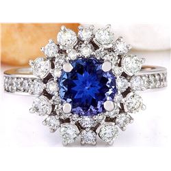 2.50 CTW Natural Tanzanite 18K Solid White Gold Diamond Ring