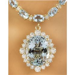 41.26 CTW Aquamarine 14K Yellow Gold Diamond Necklace