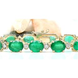 27.98 CTW Natural Emerald 14K Solid Yellow Gold Diamond Bracelet