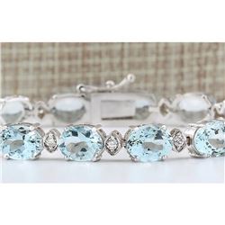 25.755 CTW Natural Aquamarine Diamond Bracelet In 14k Solid White Gold