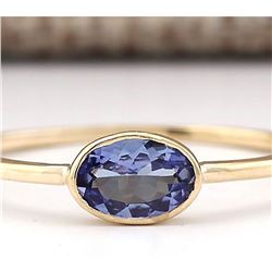0.60 CTW Natural Blue Tanzanite Ring 18K Solid Yellow Gold