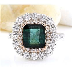 5.32 CTW Natural Emerald 18K Solid Two Tone Gold Diamond Ring