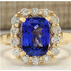 4.15 CTW Natural Tanzanite And Diamond Ring In 18K Yellow Gold