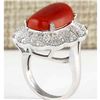 Image 3 : 9.07 CTW Natural Coral And Diamond Ring In 14k White Gold
