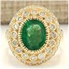 Image 1 : 3.45 CTW Natural Emerald And Diamond Ring In 18K Yellow Gold