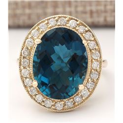 11.76 CTW Natural Topaz And Diamond Ring In 14k Yellow Gold
