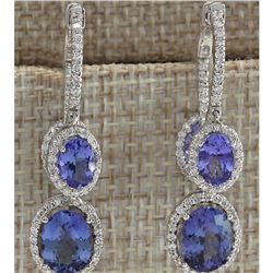 7.78 CTW Natural Tanzanite And Diamond Earrings 14K Solid White Gold