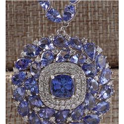 63.10 CTW Natural Tanzanite And Diamond Necklace In 14k White Gold