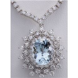 14.86 CTW Natural Aquamarine And Diamond Necklace In 18K White Gold