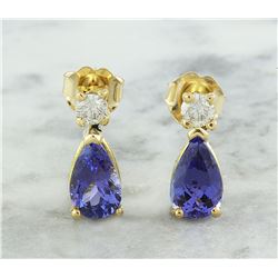 2.25 CTW Tanzanite 14K Yellow Gold Diamond Earrings