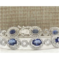 12.64 CTW Natural Sapphire And Diamond Bracelet In 14K White Gold