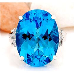 18.50 CTW Natural Topaz 14K Solid White Gold Diamond Ring