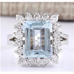 5.08 CTW Natural Aquamarine And Diamond Ring In 14k White Gold