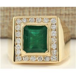 MENS 5.00 CTW Natural Mens Emerald And Diamond Ring In 14K Yellow Gold