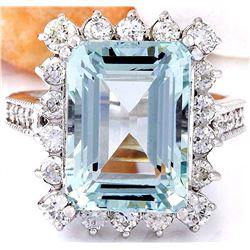 10.73 CTW Natural Aquamarine 14K Solid White Gold Diamond Ring
