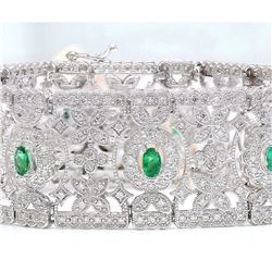 8.25 CTW Natural Emerald 14K Solid White Gold Diamond Bracelet