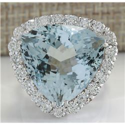 15.92 CTW Natural Aquamarine And Diamond Ring In 18K Solid White Gold