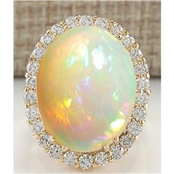 15.88 CTW Natural Opal And Diamond Ring 18K Solid Yellow Gold