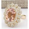 Image 2 : 7.51 CTW Natural Morganite And Diamond Ring In 18K Solid Yellow Gold