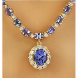 42.87 CTW Tanzanite 14K Yellow Gold Diamond Necklace