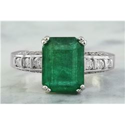 3.72 CTW Emerald 18K White Gold Diamond Ring