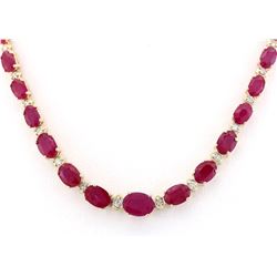 33.20 CTW Natural African Ruby And Diamond Necklace In 18K Yellow Gold