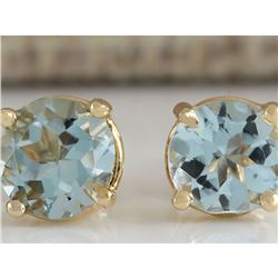 1.06 CTW Natural Blue Aquamarine Earrings In 14K Yellow Gold