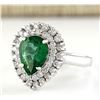 Image 2 : 2.65 CTW Natural Emerald And Diamond Ring In 18K White Gold