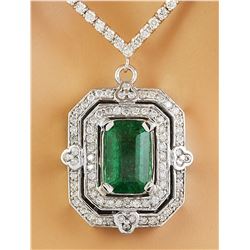 8.84 CTW Emerald 18K White Gold Diamond Necklace