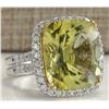 Image 2 : 14.12 CTW Natural Lemon Quartz And Diamond Ring In18K Solid White Gold