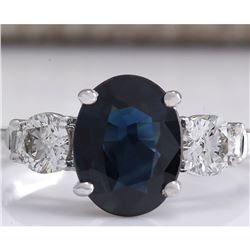 2.45 CTW Natural Blue Sapphire And Diamond Ring 14K Solid White Gold