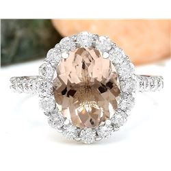 3.94 CTW Natural Morganite 18K Solid White Gold Diamond Ring