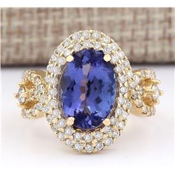 5.11 CTW Natural Tanzanite And Diamond Ring In 18K Yellow Gold