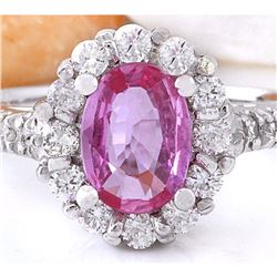 2.06 CTW Natural Sapphire 18K Solid White Gold Diamond Ring