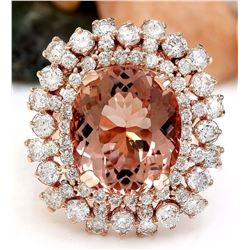 13.36 CTW Natural Morganite 18K Solid Rose Gold Diamond Ring