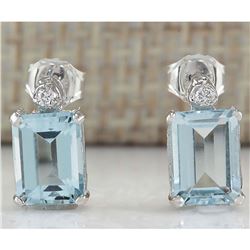 2.06 CTW Natural Aquamarine And Diamond Earrings 18K Solid White Gold