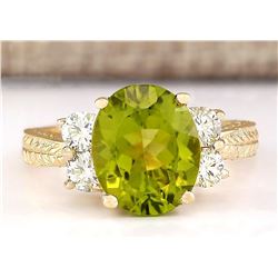 4.31 CTW Natural Peridot And Diamond Ring In 18K Yellow Gold