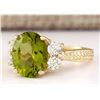 Image 2 : 4.31 CTW Natural Peridot And Diamond Ring In 18K Yellow Gold