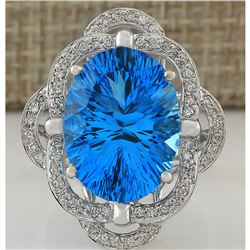 12.00 CTW Natural Topaz And Diamond Ring In 18K White Gold
